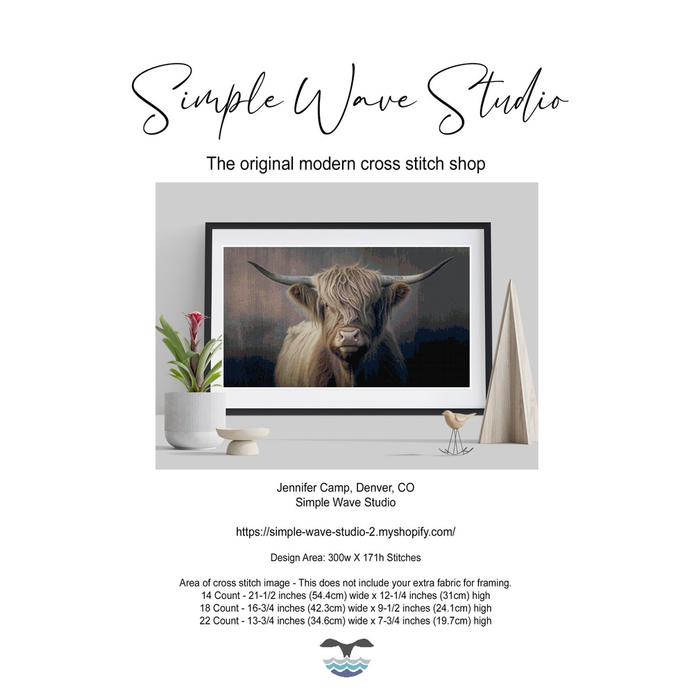 Highland Cow Full Cover Landscape Counted Cross Stitch‎ Leaflet Chart